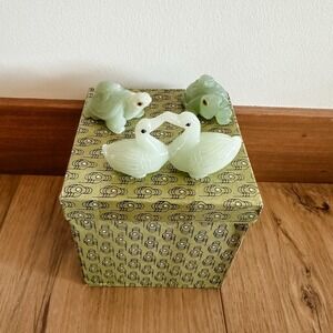 VTG Jade Jadeite China Duck Figurine Turtle Figurines 3 Set‎ With Box